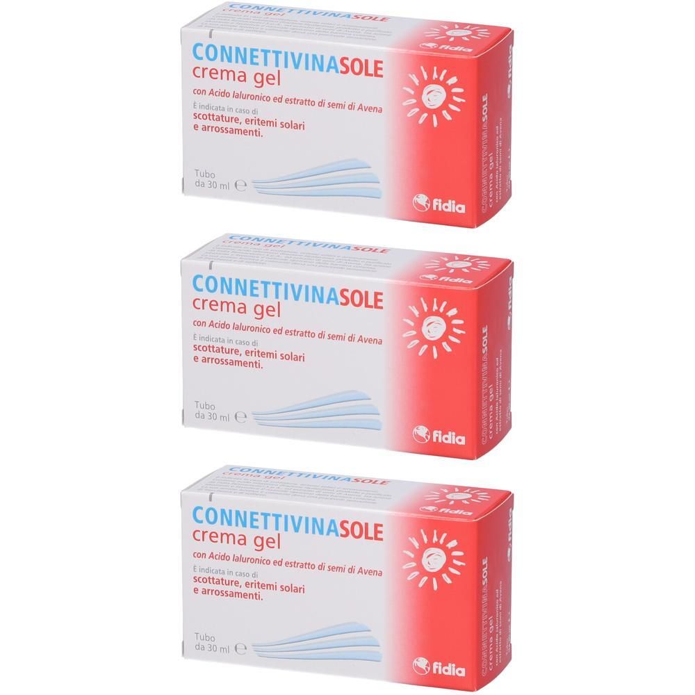 Tre scatole di Connettivinasole crema gel con acido ialuronico ed estratto di semi di avena.