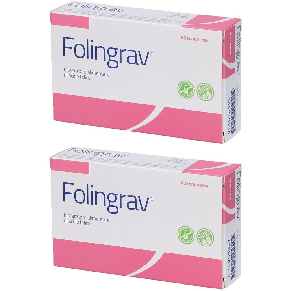 Due confezioni di Fölingrav, integratore alimentare di acido folico, 60 compresse per confezione.