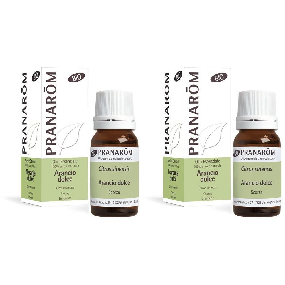 Due flaconi di olio essenziale biologico di arancio dolce Pranarôm.