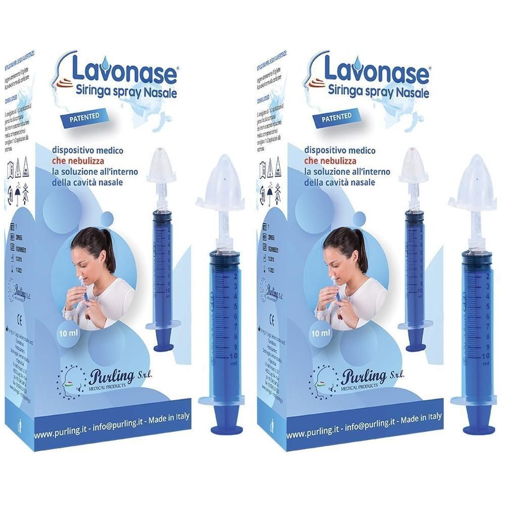 Lavonase Siringa Spray Nasale Non Sterile Luer-Lock Con Cappuccio + Ugello Nasale Con Raccordo Luer-Lock + Perforatore Con Valvola Non Ritorno Con Tappo
