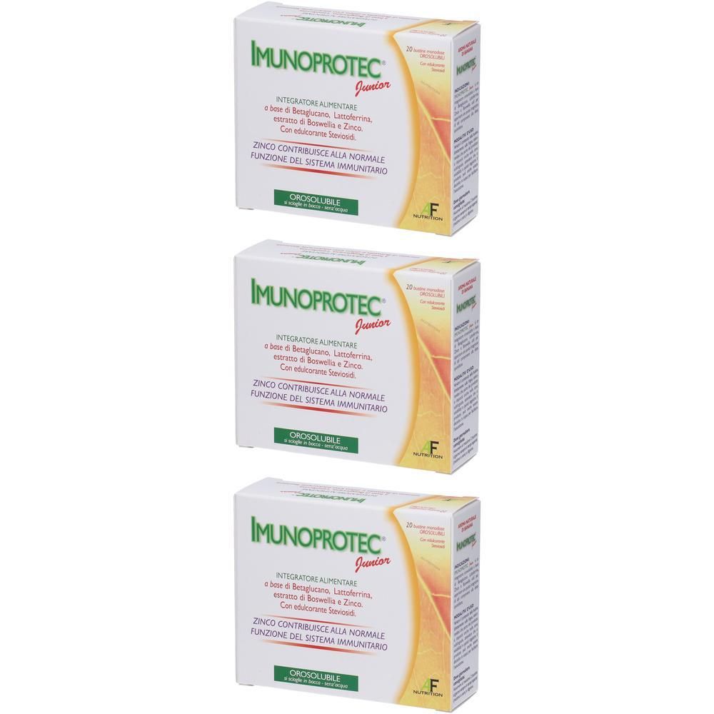 Tre confezioni di Imunoprotec Junior Orosolubili con zinco per il sistema immunitario.