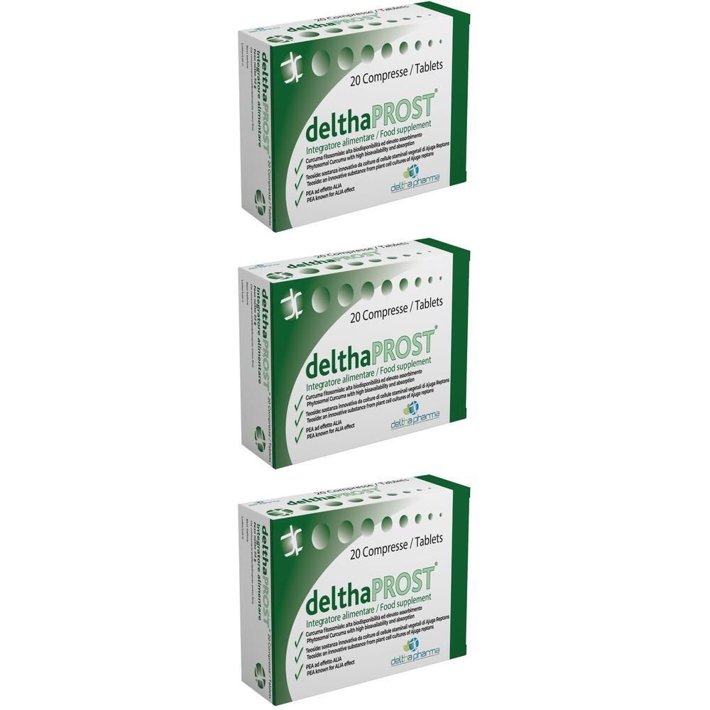 Tre confezioni di Deltha Prost integratore alimentare, 20 compresse per confezione.