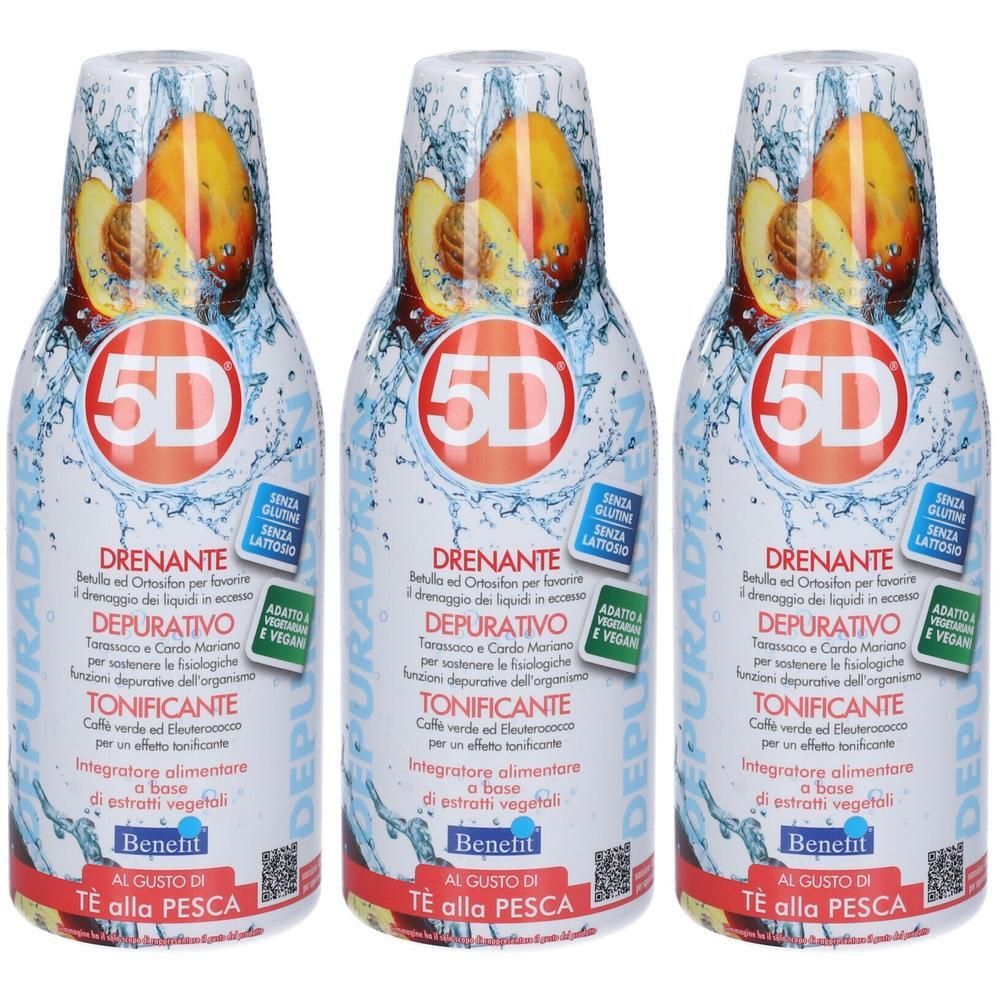 Tre bottiglie 5D Sleeverato Gusto Pesca, tonico drenante e depurativo.