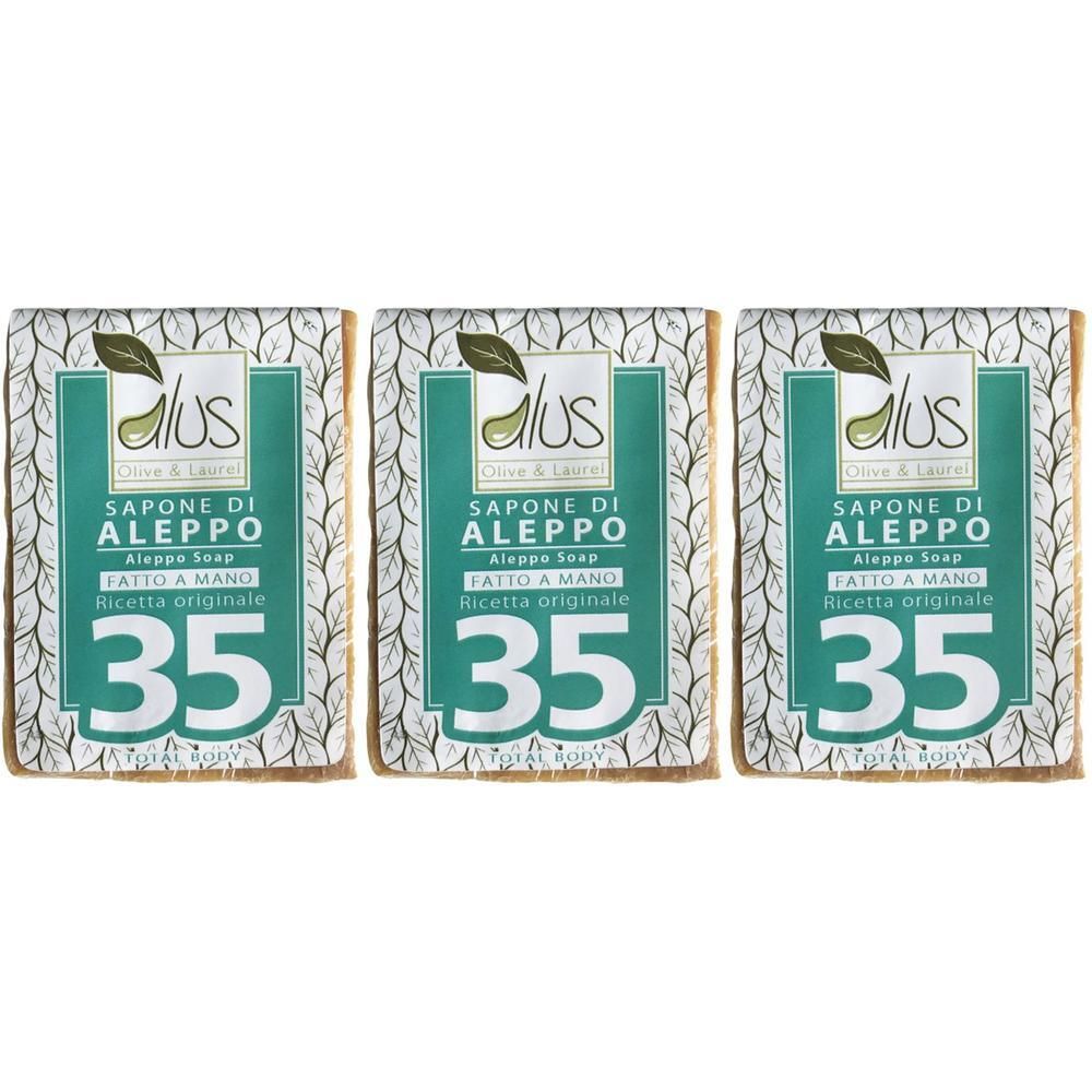 Tre confezioni di sapone di Aleppo con olio d'oliva e alloro, fatto a mano, 35% olio.