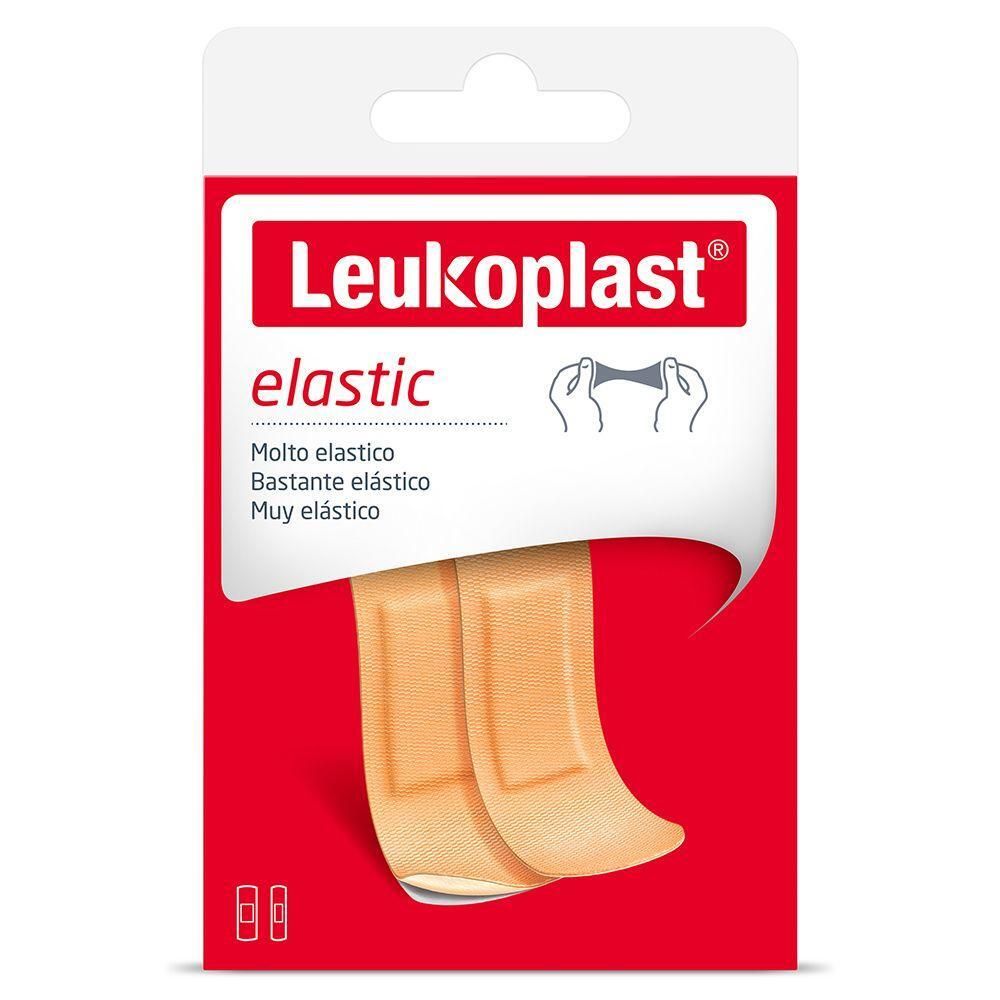 Confezione con due cerotti Leukoplast Elastic, color carne.