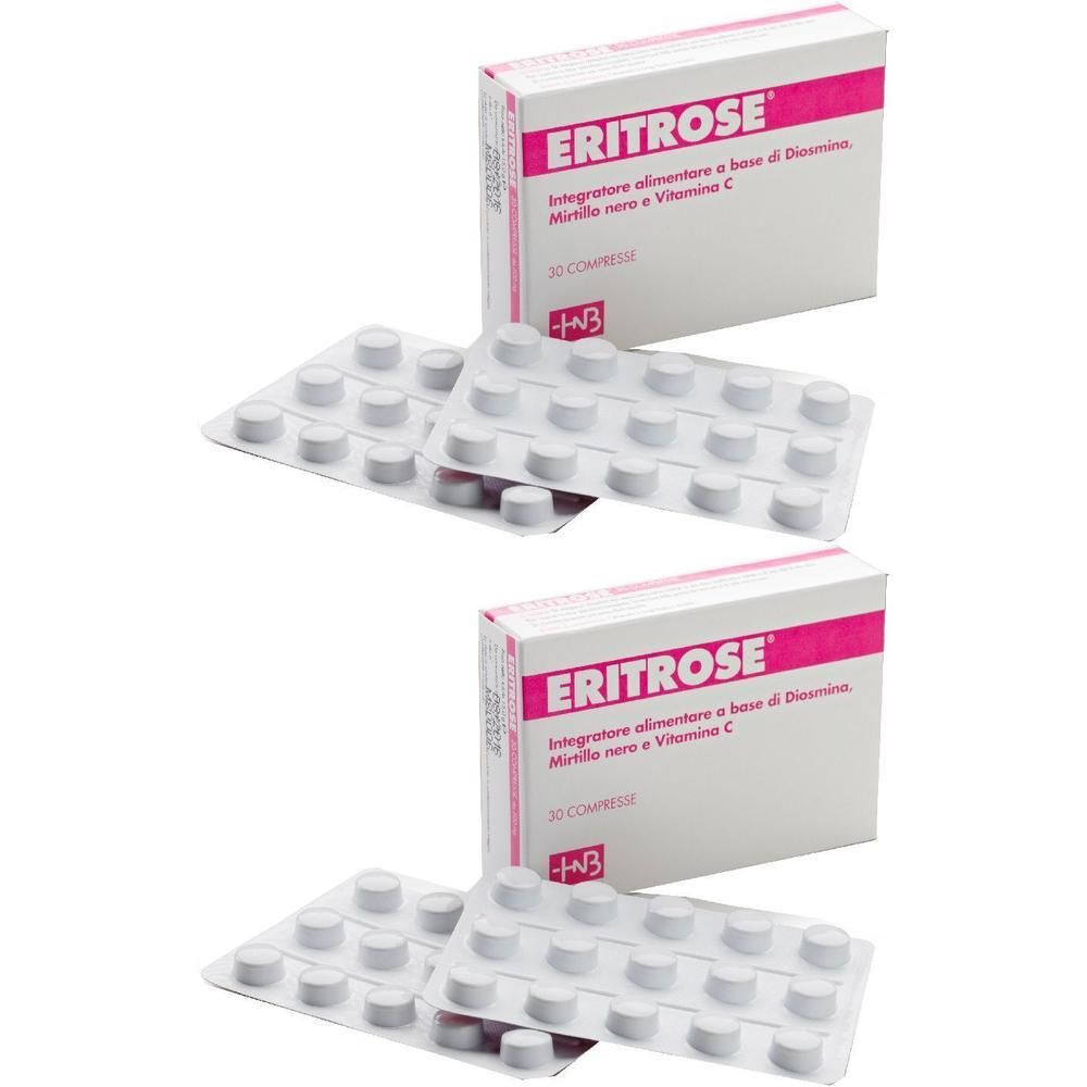 Due confezioni di Eritrose da 30 compresse ciascuna in blister.