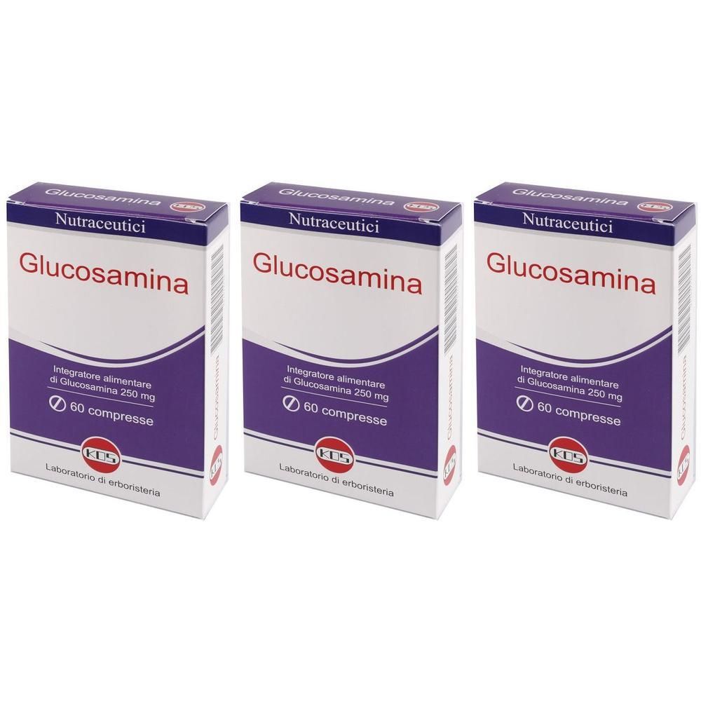 Tre confezioni di KOS Glucosamina, 60 compresse ciascuna. Nutraceutici.