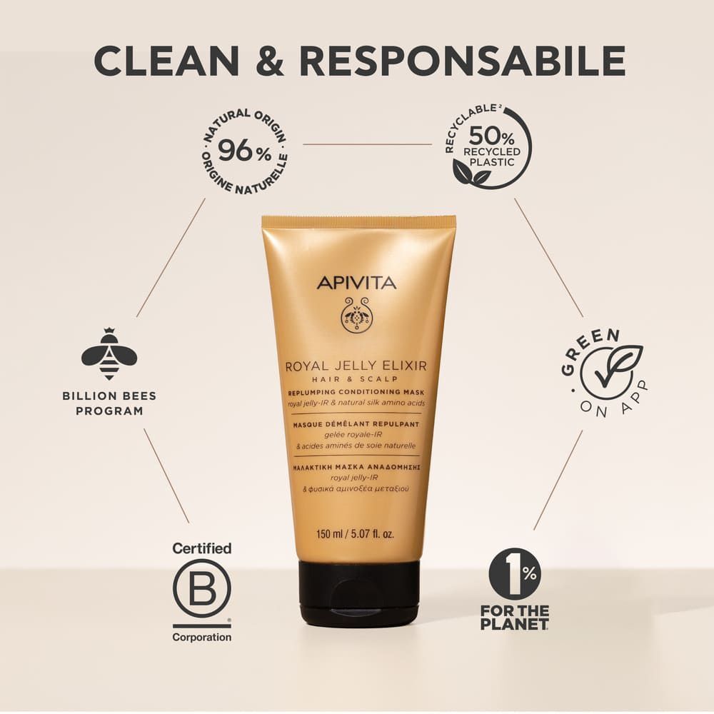 Apivita Royal Jelly Elixir Maschera Balsamo effetto voluminoso e rimpolpante per capelli mobidi