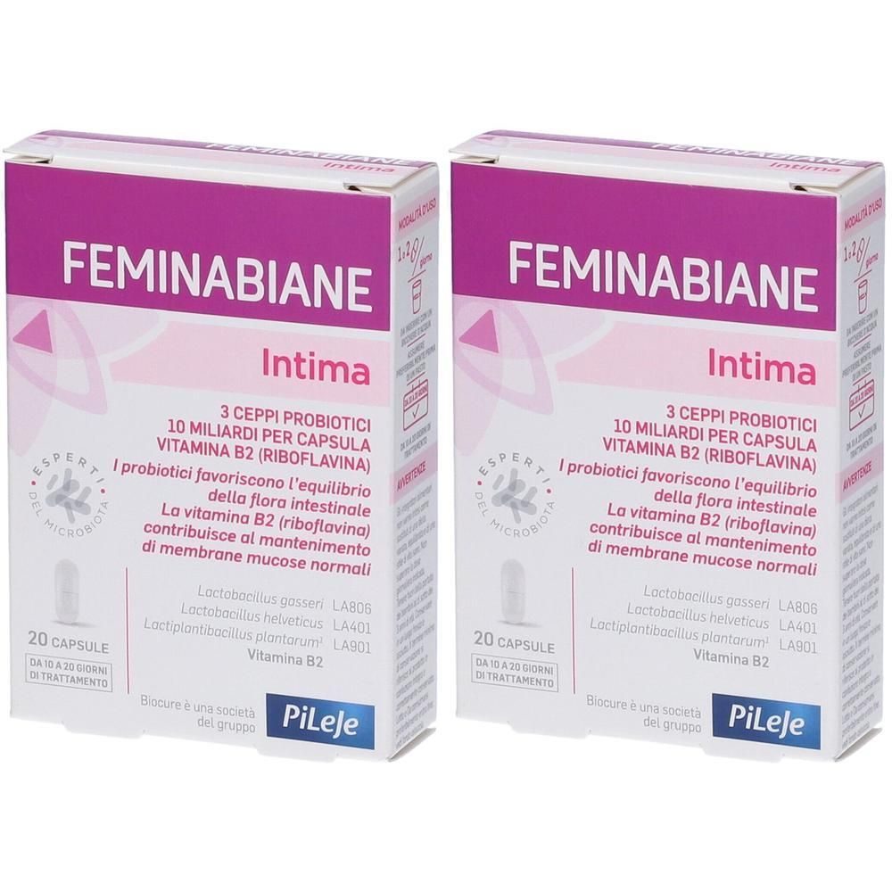 Due confezioni di capsule Feminabiane Intima, 20 capsule per confezione.