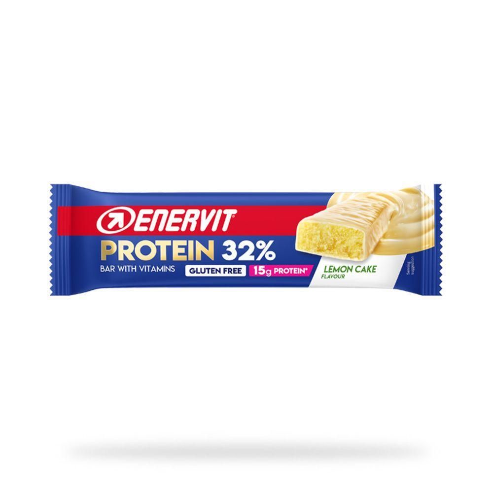 Enervit Protein Bar 32% Lemon Cake, senza glutine, 15g di proteine.