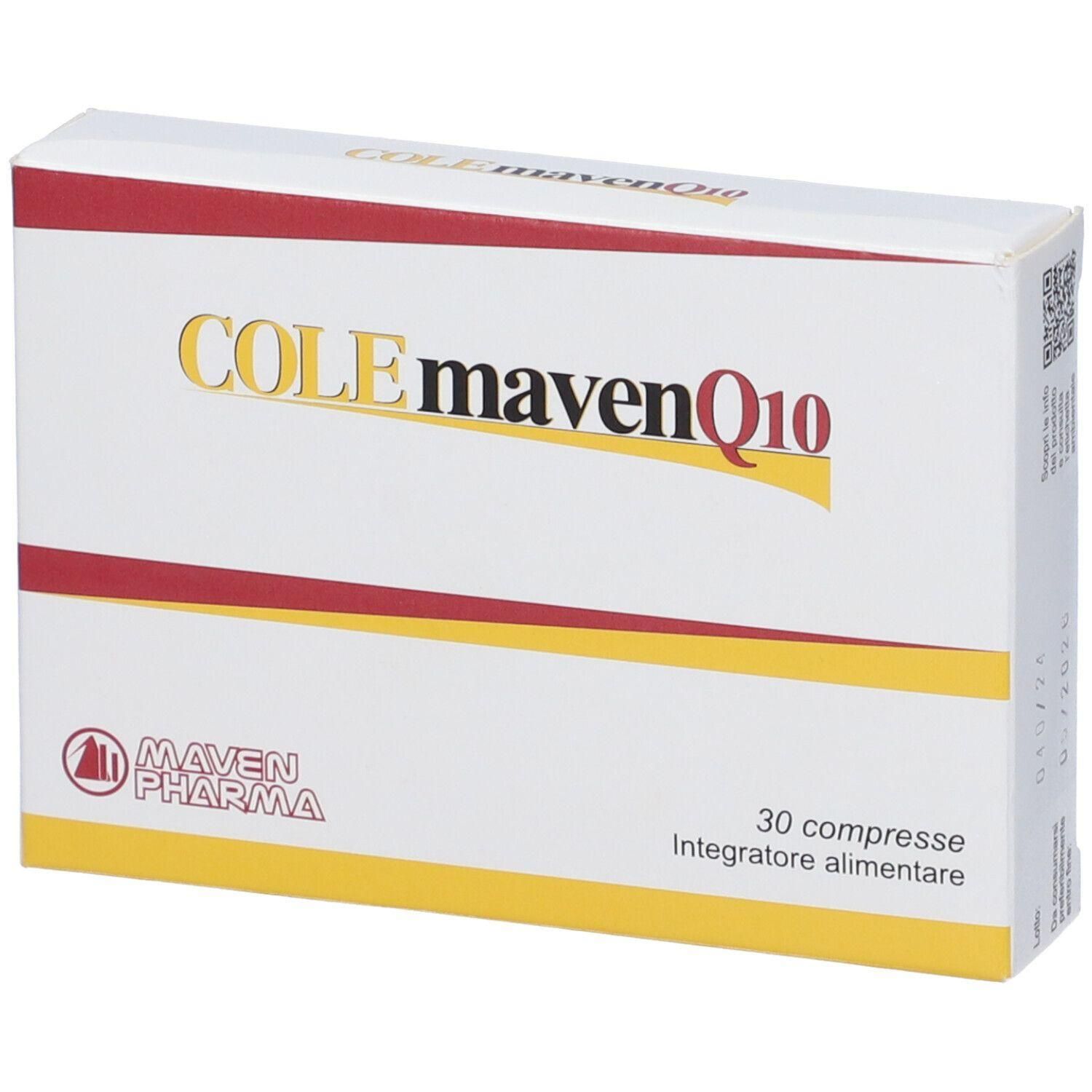 Confezione di Colemaven Q10, 30 compresse, integratore alimentare.
