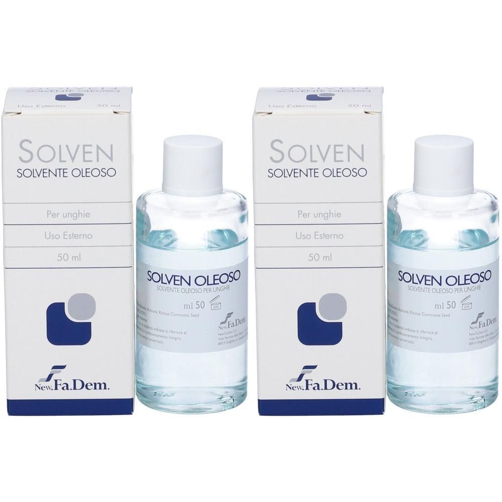 Due flaconi di Solven Solvente Oleoso, 50 ml, con scatola.