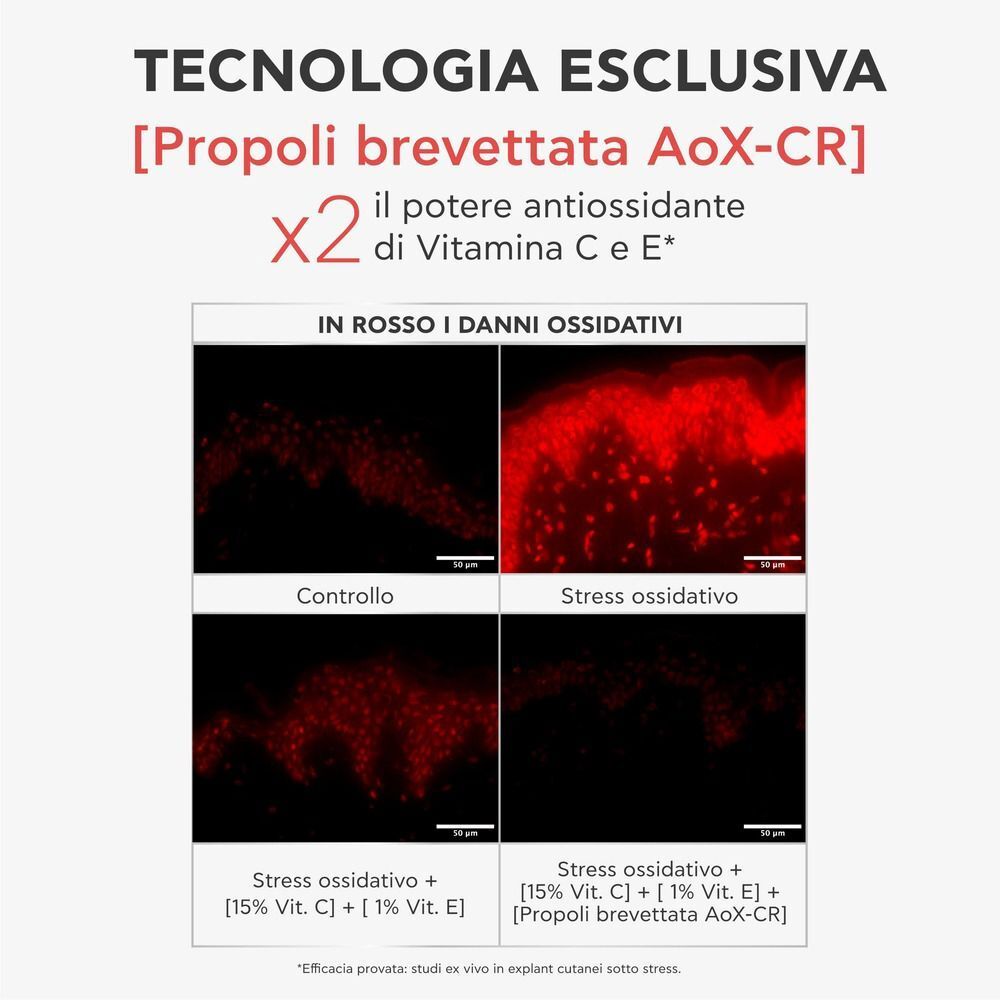 Immagini microscopiche di cellule cutanee che mostrano l'effetto del siero APIVITA C15 Propolis Correct.