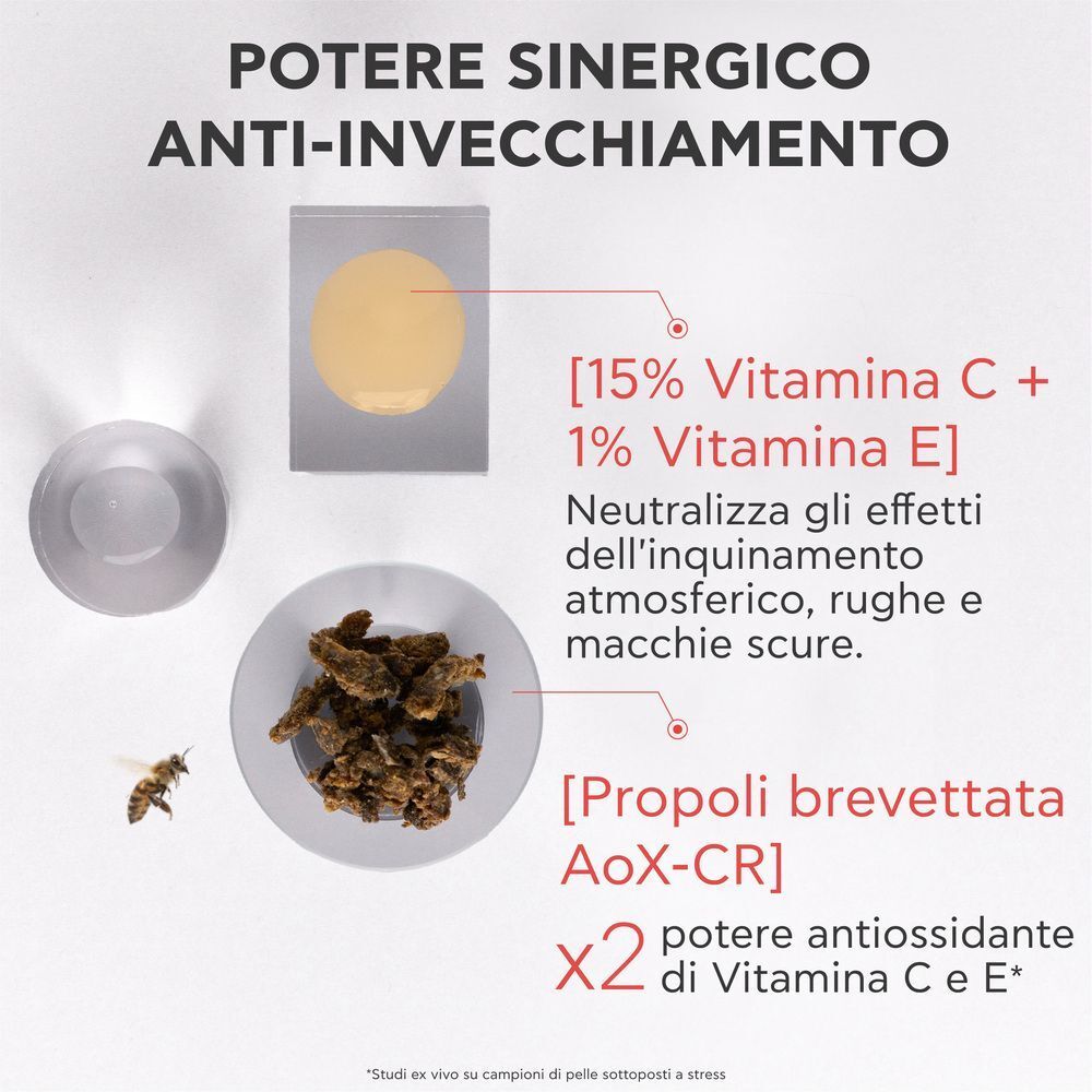 Siero APIVITA C15 Propolis Correct: 15% Vitamina C + 1% Vitamina E neutralizza le aggressioni. Propoli AoX-CR per doppio potere antiossidante.