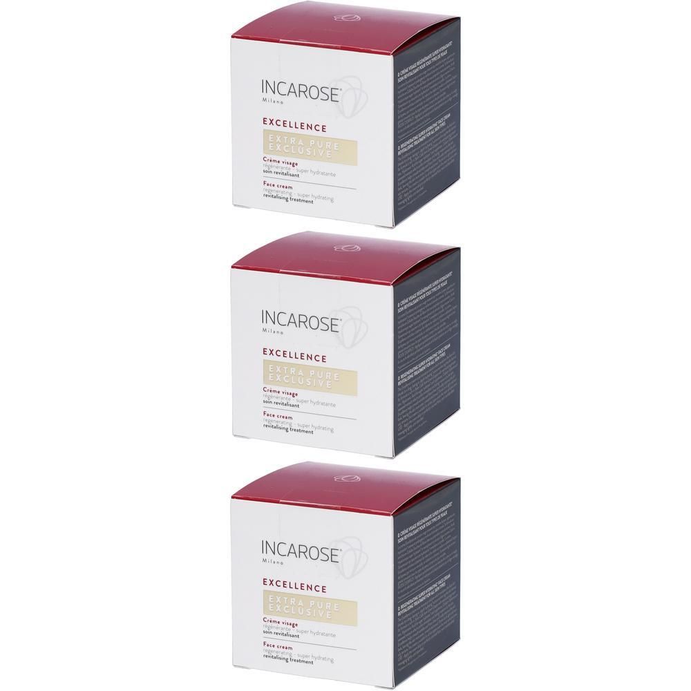 Tre confezioni di crema viso Incarose Extra Pure Excellence.