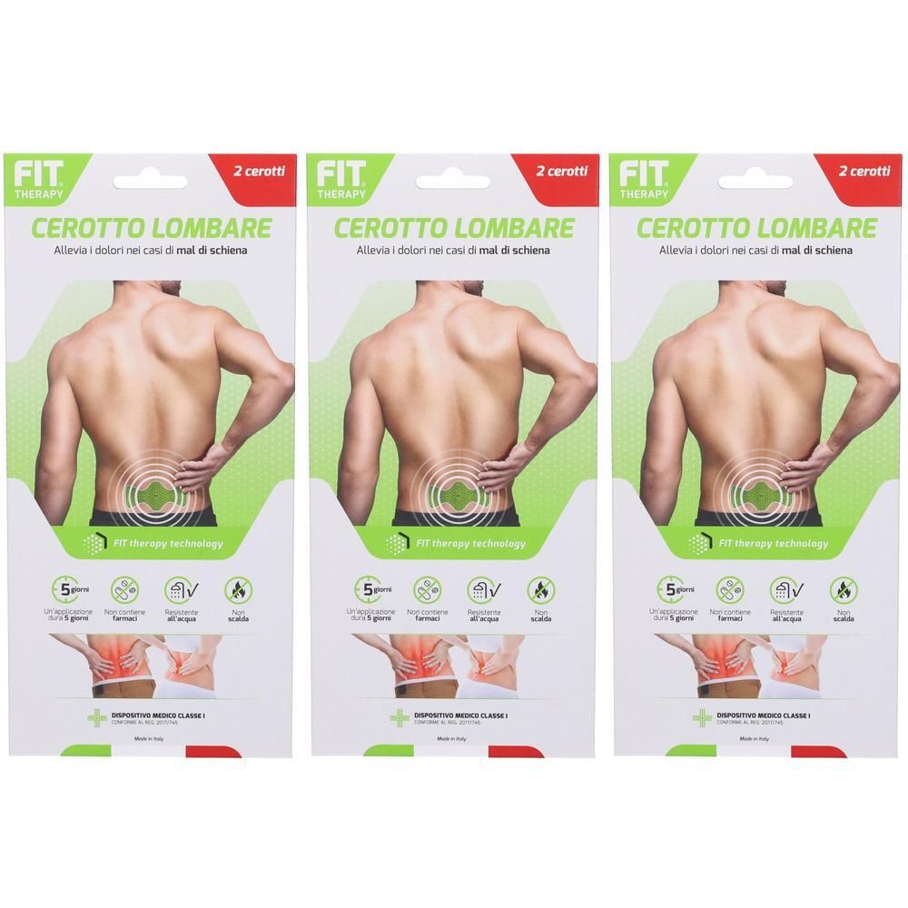 Cerotto lombare Fit Therapy, 2 cerotti. Mostra un uomo con mal di schiena.