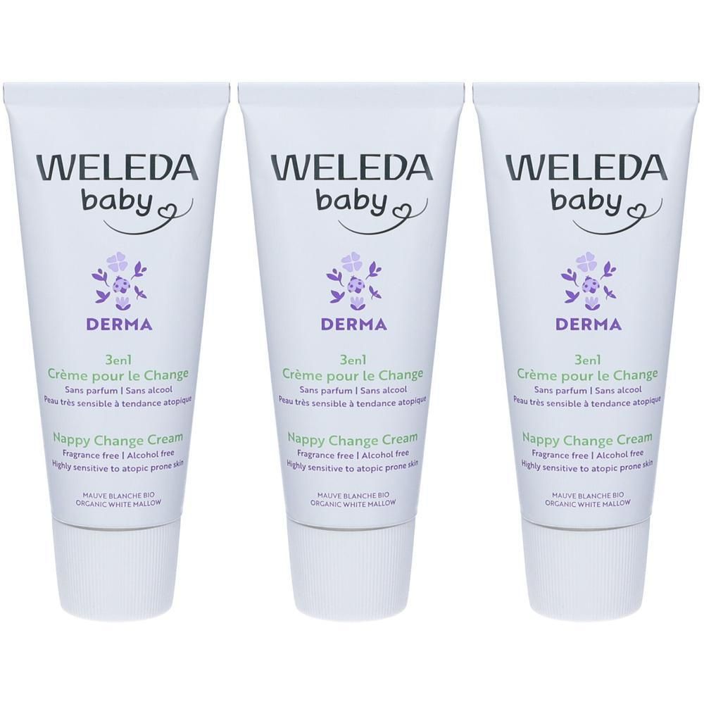 Tre tubetti di crema cambio 3 in 1 Weleda Baby Derma.
