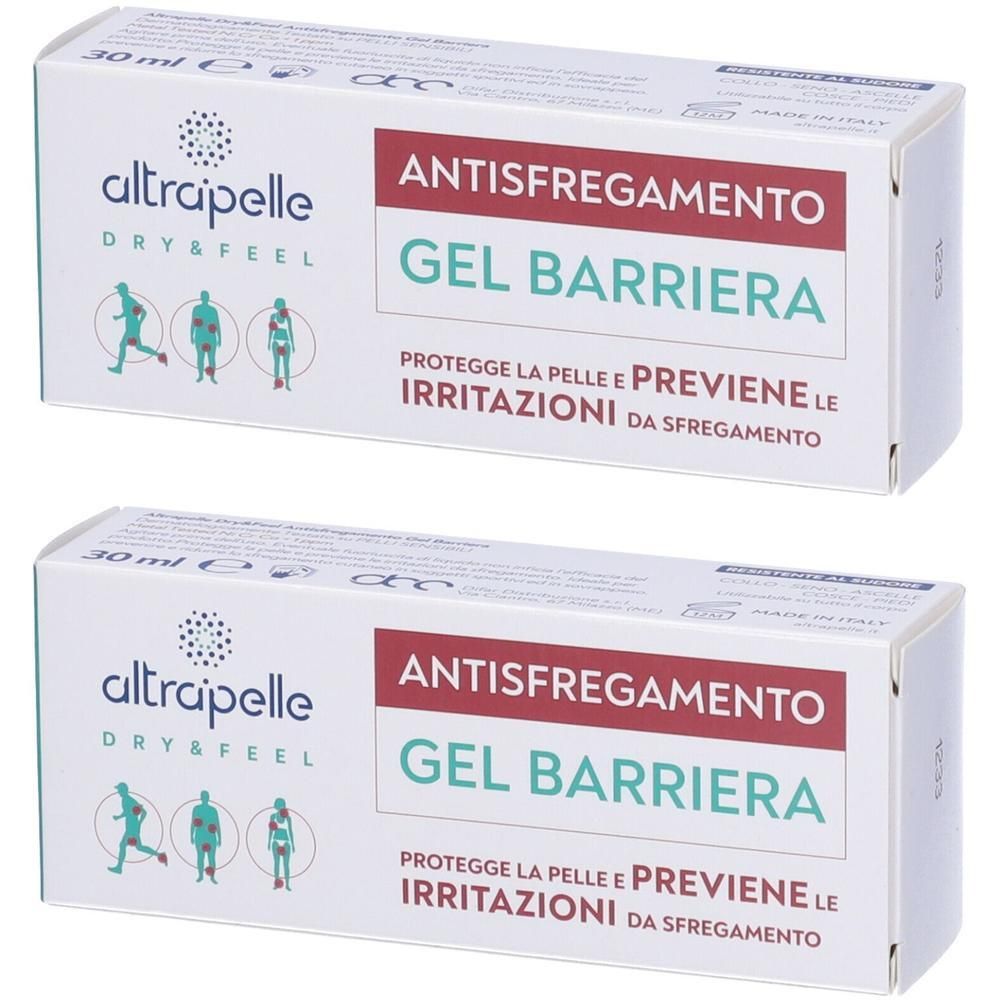 Due confezioni di AltraPelle Gel Barriera Antisfregamento, 30 ml. Protegge la pelle e previene le irritazioni.