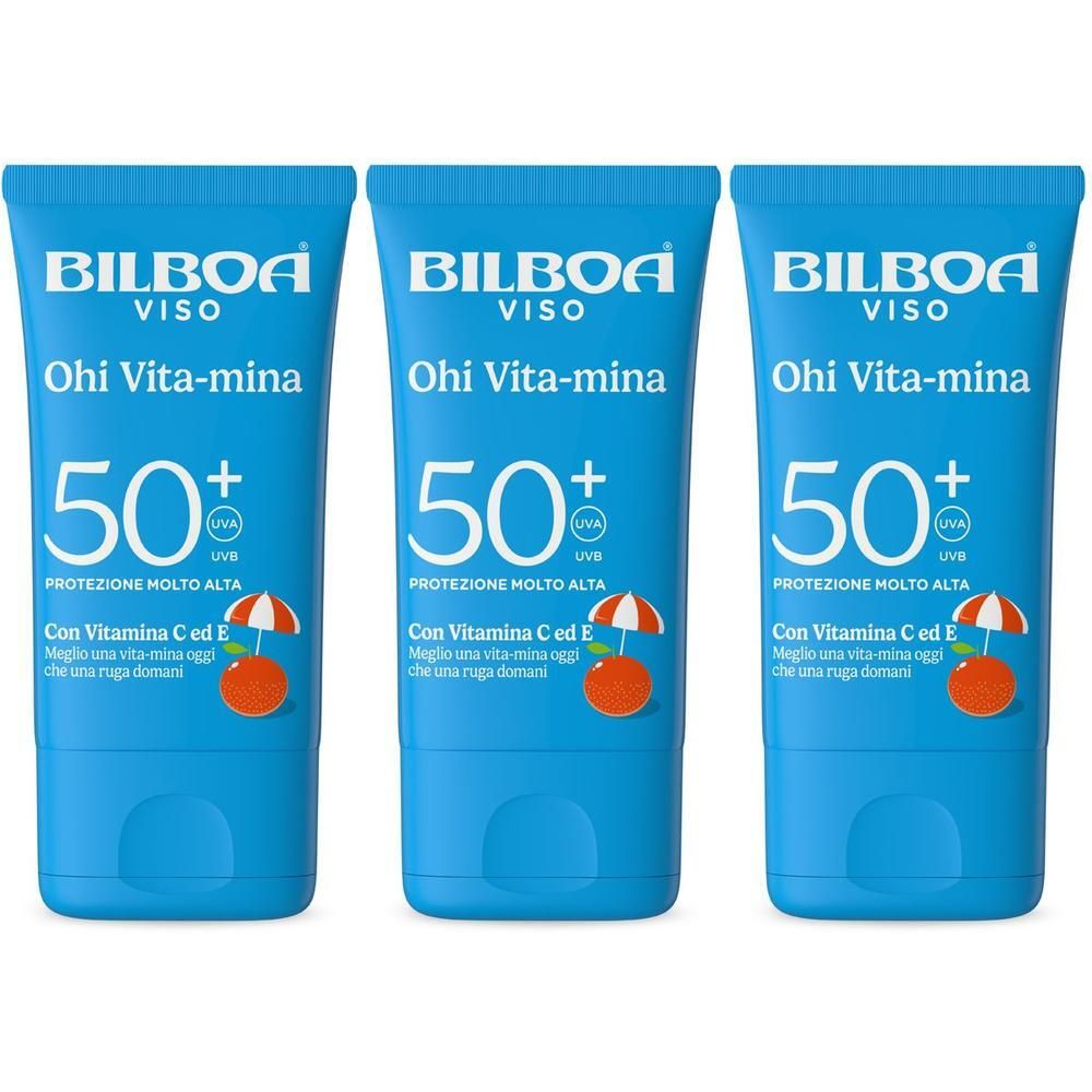Tre tubi di crema solare SPF 50+ con multivitaminico.