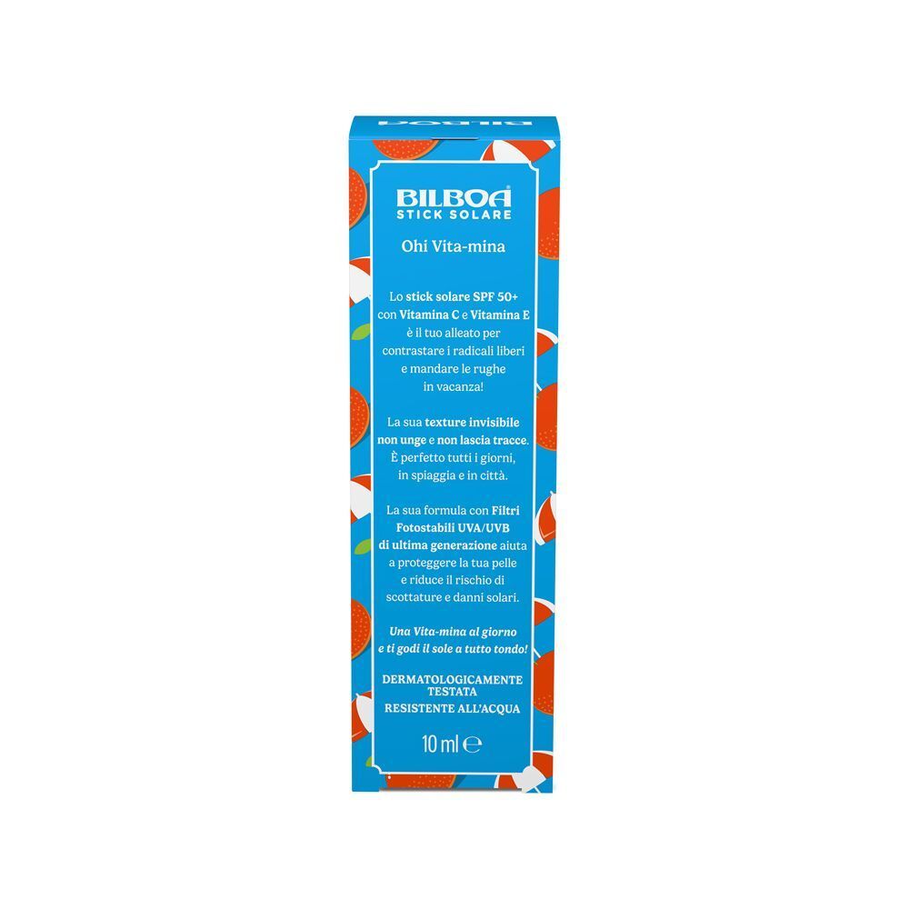 Vista laterale della confezione di crema solare, 10ml.