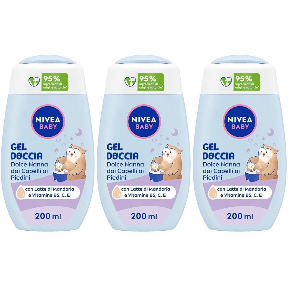 Nivea Baby Gel Doccia Dolce Nanna dai Capelli ai Piedini 200 ml, Detergente neonato corpo e capelli