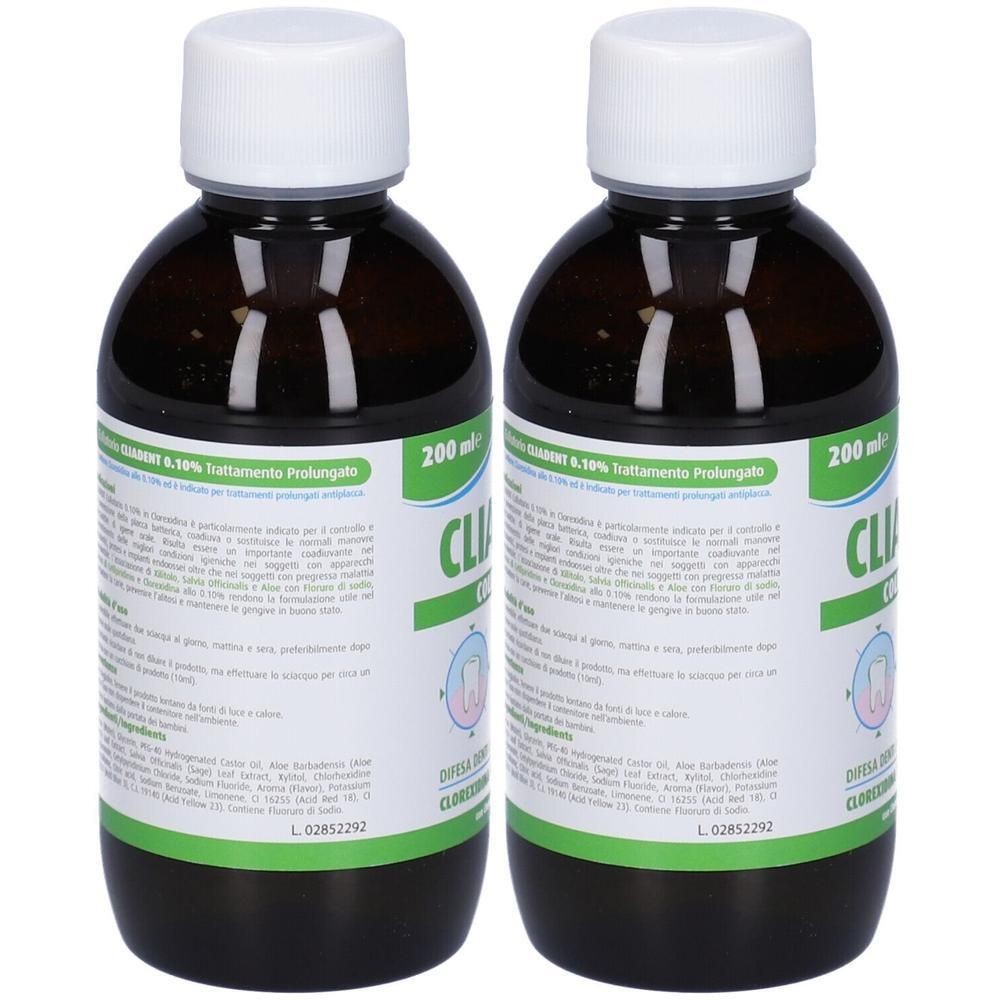 Due flaconi da 200 ml di liquido scuro con tappi bianchi ed etichette verdi.