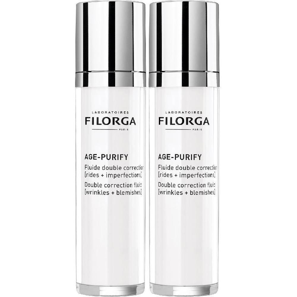 Due flaconi pompa bianchi con tappi argentati, FILORGA AGE-PURIFY.