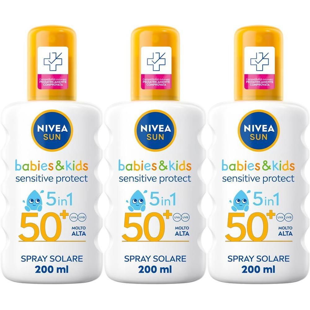 Nivea Sun Spray Solare Kids Sensitive Protect FP50+ 200 ml, Crema solare per bambini e neonati