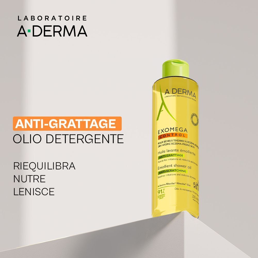 A-Derma Exomega Control Olio Lavante Emolliente Anti-grattage 200ml - Pelle secca a tendenza atopica, prurito