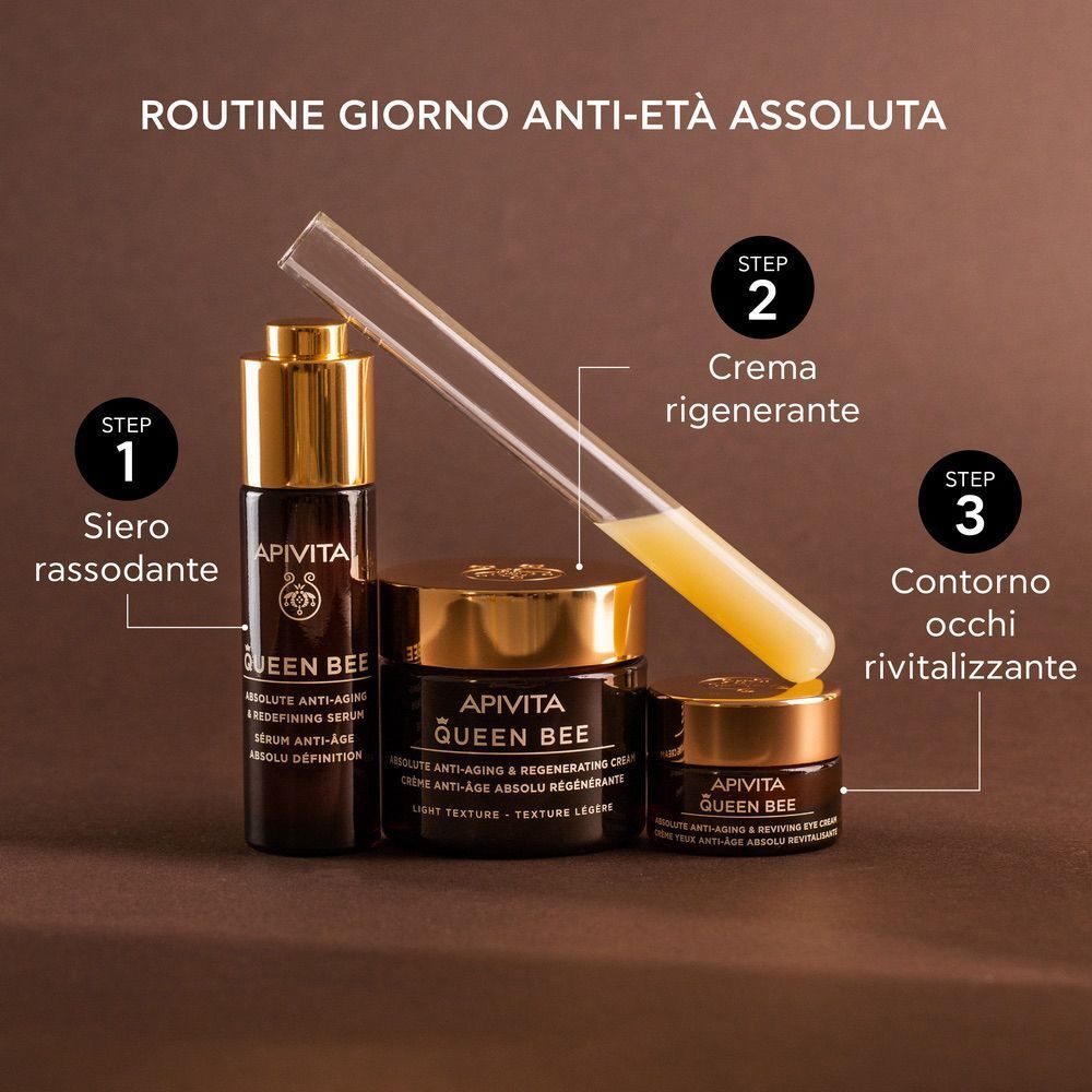 Routine giorno APIVITA Queen Bee: siero, crema viso e crema contorno occhi.