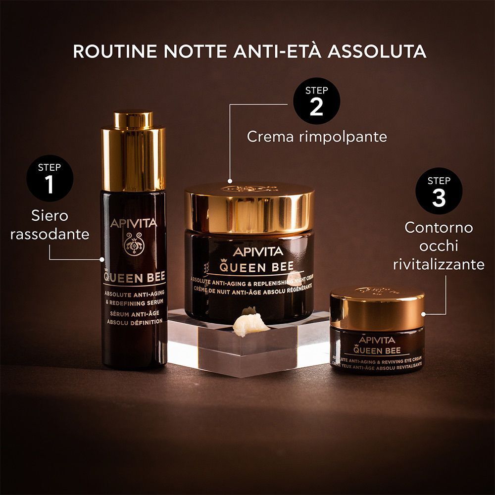 Routine notte APIVITA Queen Bee: siero, crema viso e crema contorno occhi.