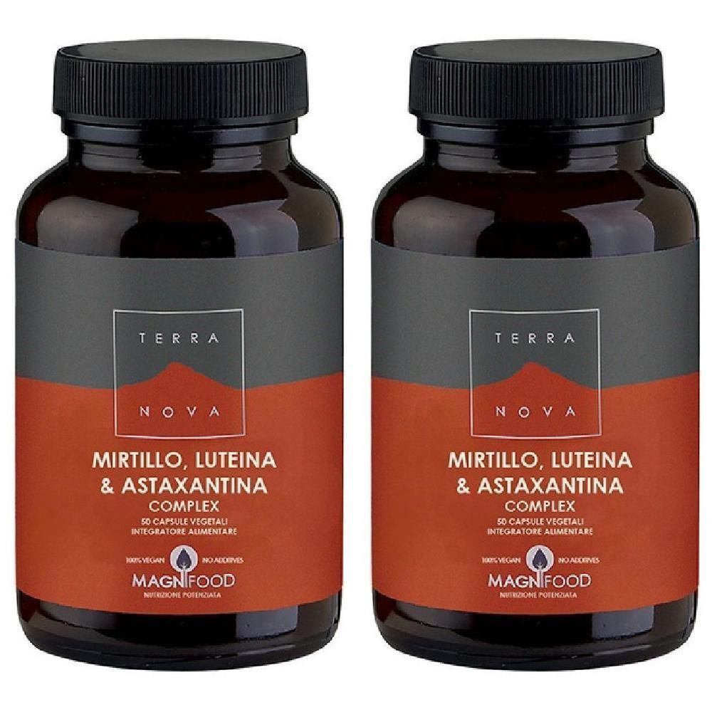 Due flaconi di Terranova Mirtillo Luteina 50 Capsule Complex integratore alimentare.