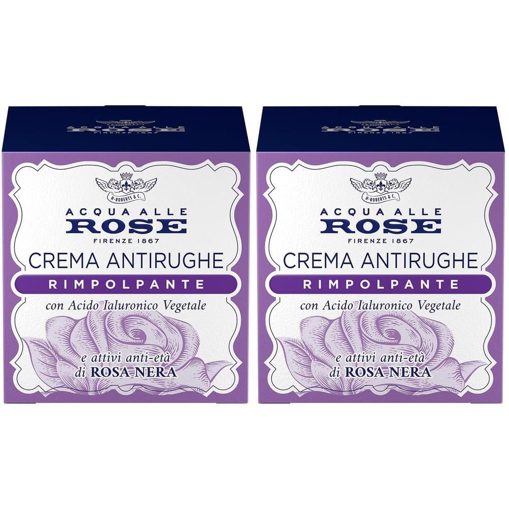 Due confezioni di crema viso Acqua alle Rose con estratto di rosa e acido ialuronico.