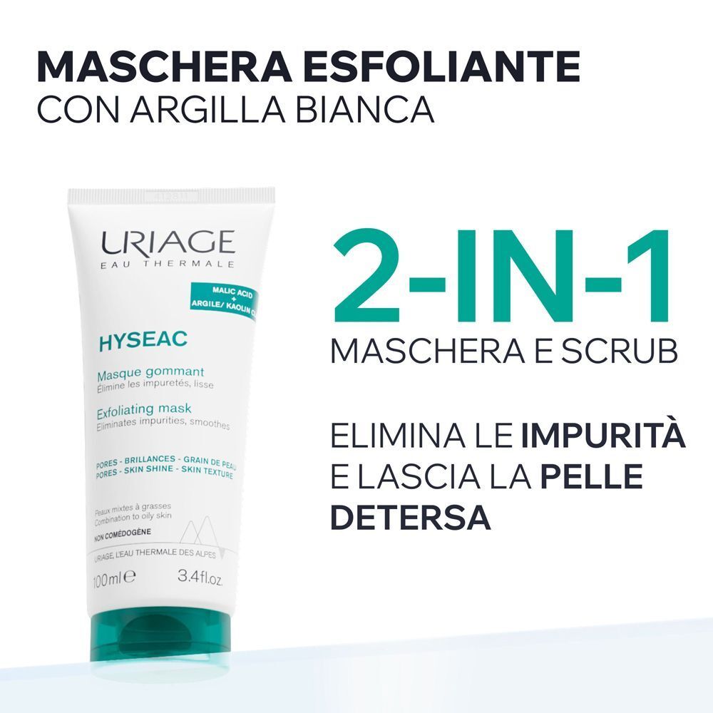 URIAGE HYSEAC Maschera esfoliante pelle grassa, punti neri, pori dilatati con Argilla bianca