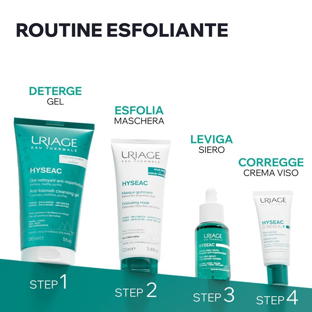 URIAGE HYSEAC Maschera esfoliante pelle grassa, punti neri, pori dilatati con Argilla bianca