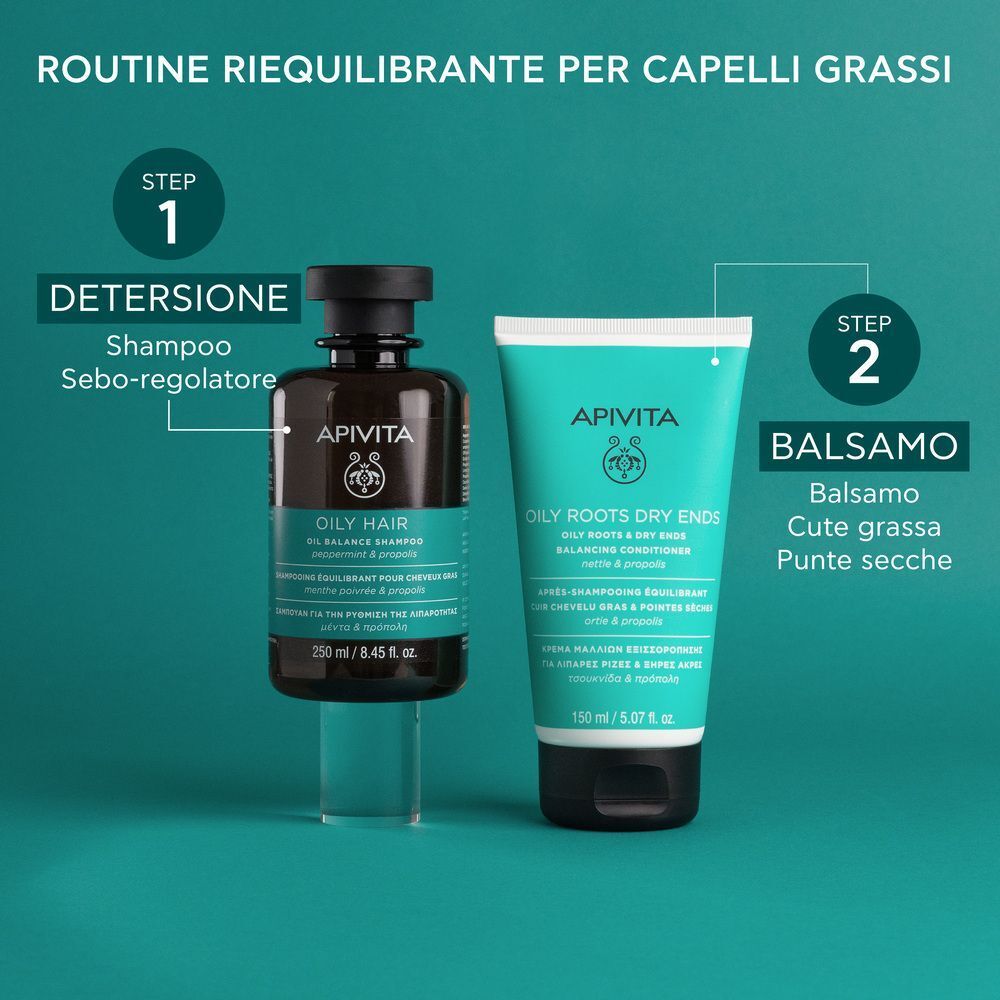 Apivita Oily Hair Shampoo Sebo-regolatore per Capelli Grassi con Menta Piperita e Propoli