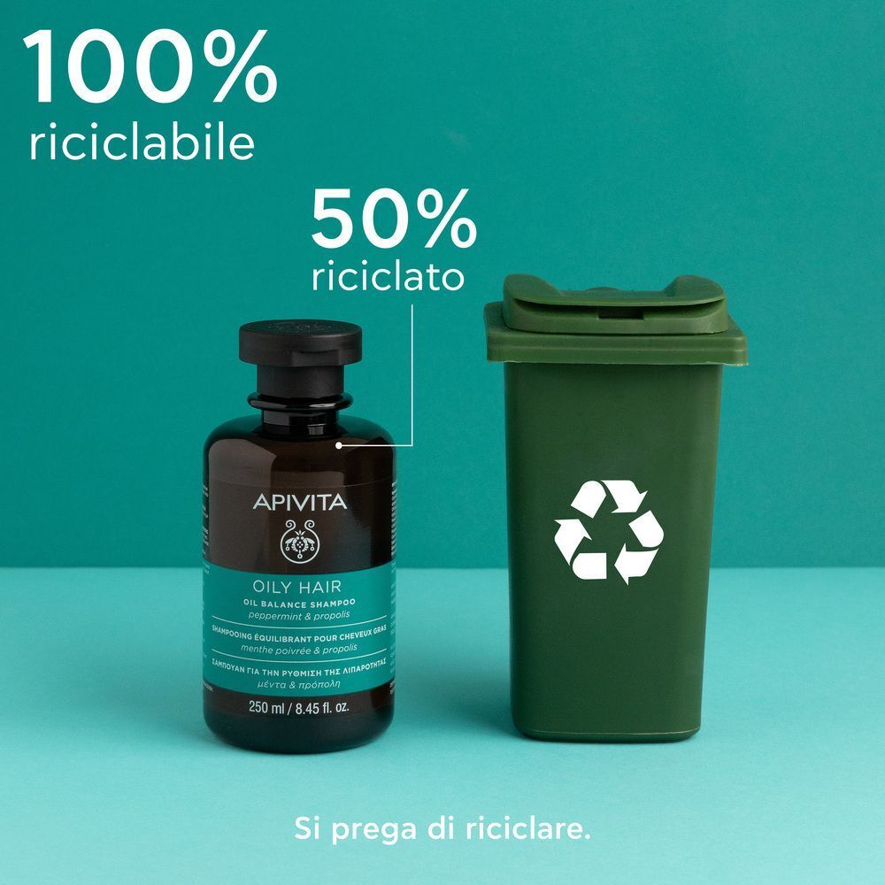 Apivita Oily Hair Shampoo Sebo-regolatore per Capelli Grassi con Menta Piperita e Propoli