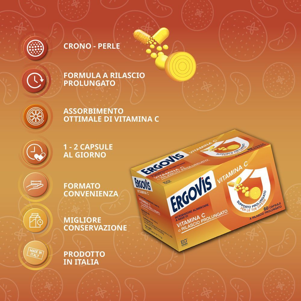 ERGOVIS Vitamina C: Crono-Perle, rilascio prolungato, assorbimento ottimale, 1-2 capsule/giorno, formato convenienza, Made in Italy.