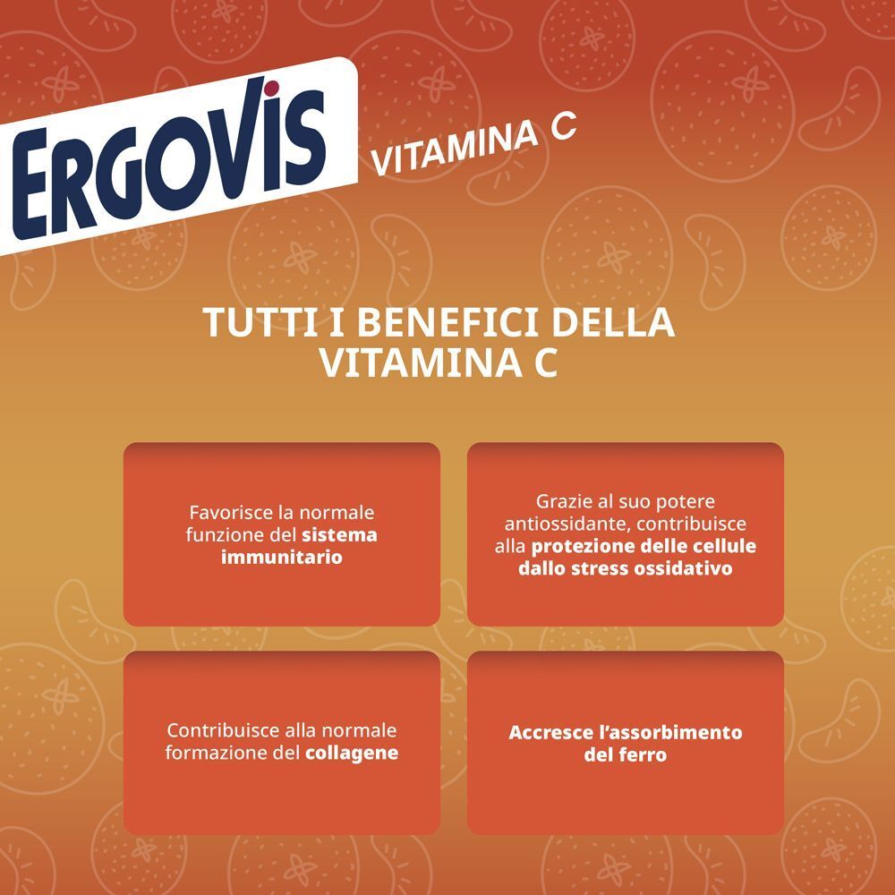 ERGOVIS Vitamina C: favorisce sistema immunitario, assorbimento ferro, formazione collagene.