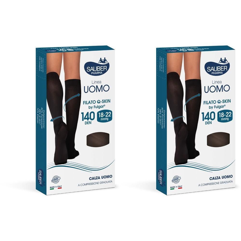 Due scatole di calze a compressione uomo nere Sauberm Pharma, 140 DEN, 18-22 mmHg.