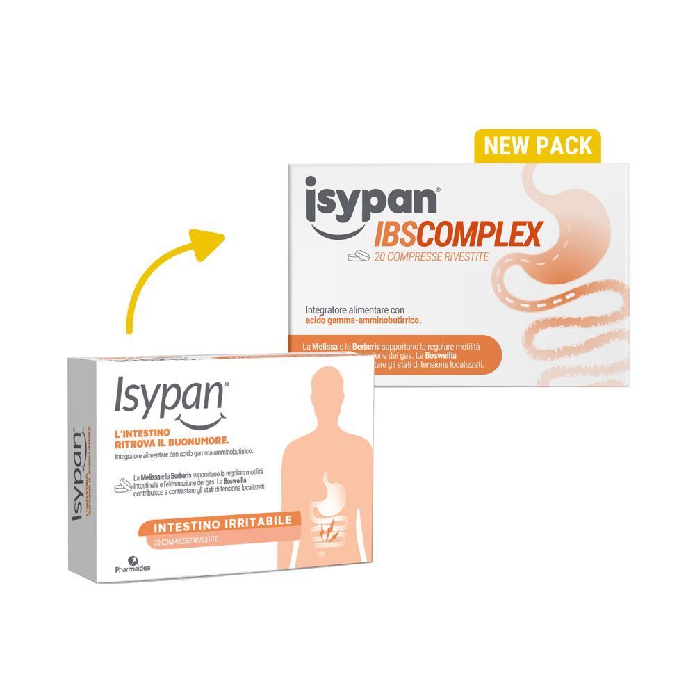 Due confezioni di Isypan IBS Complex, una indicata come 'Nuovo'.