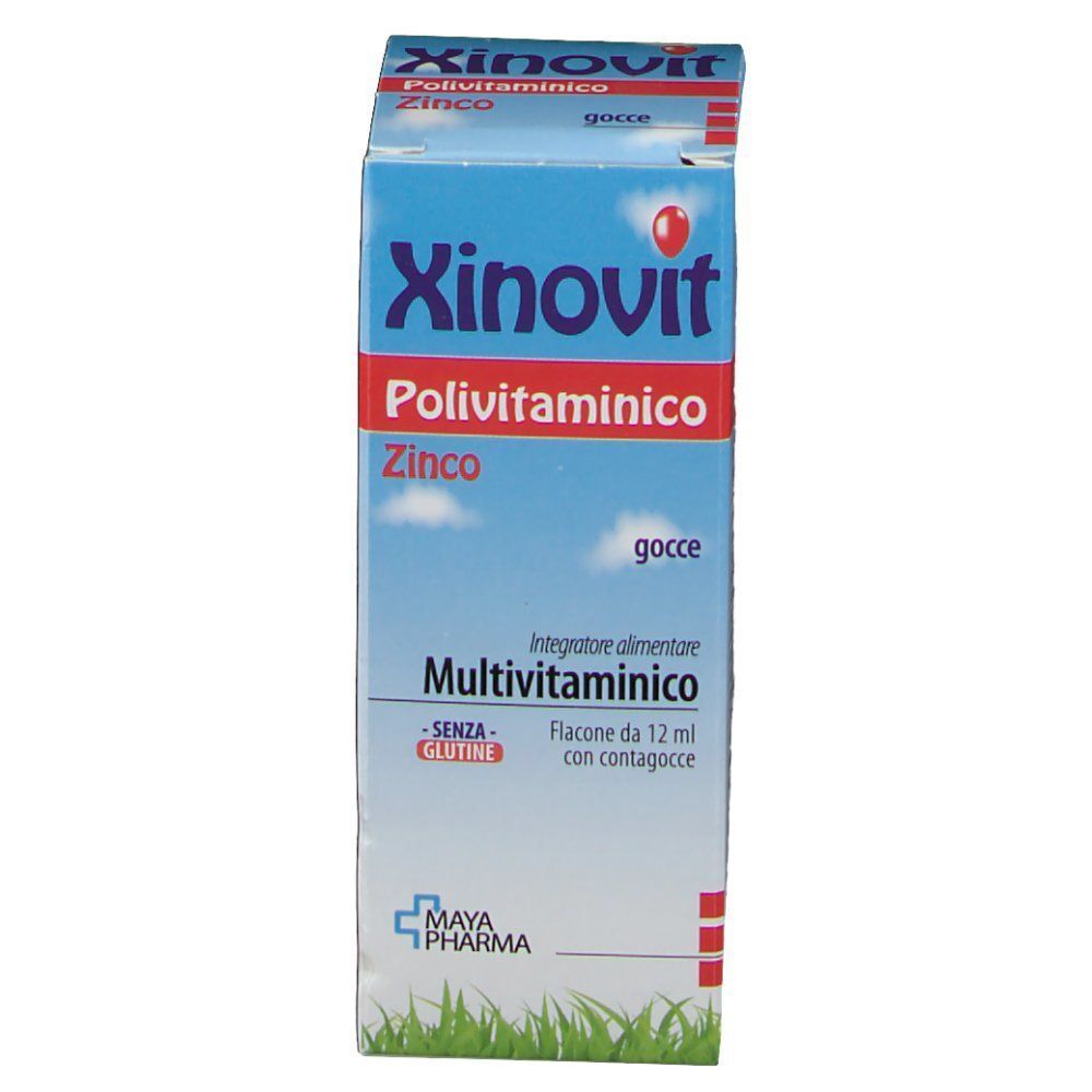 Scatola di Xinovit Polivitaminico Zinco gocce, un integratore multivitaminico liquido allo zinco.