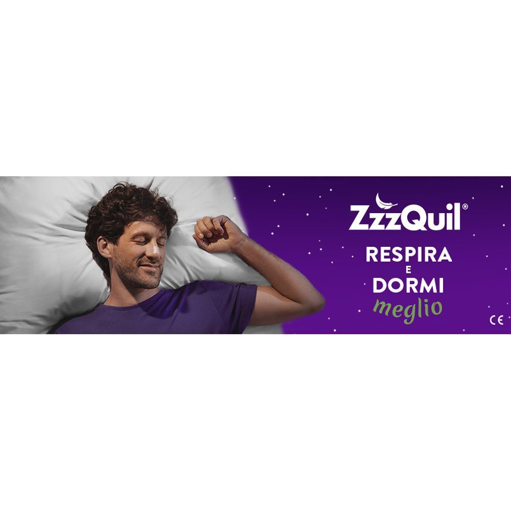 Uomo che dorme serenamente. Testo: Respira e dormi meglio.
