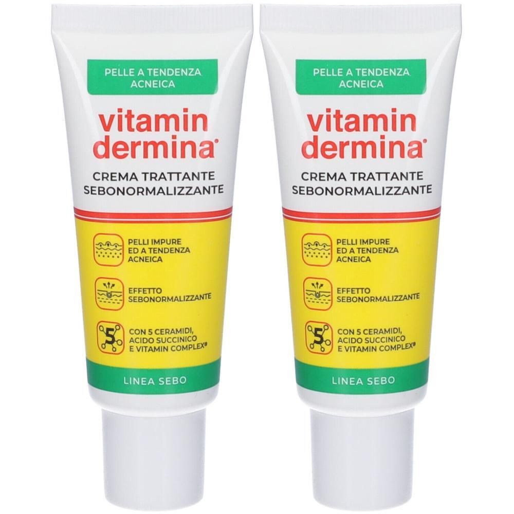 Due tubi di crema trattante sebonormalizzante Vitamin Dermina. Per pelli a tendenza acneica.