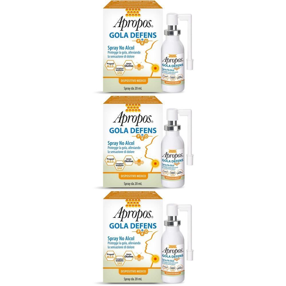 Apropos Gola Defens Spray Orale: due confezioni con un flacone spray ciascuna. Senza alcol.