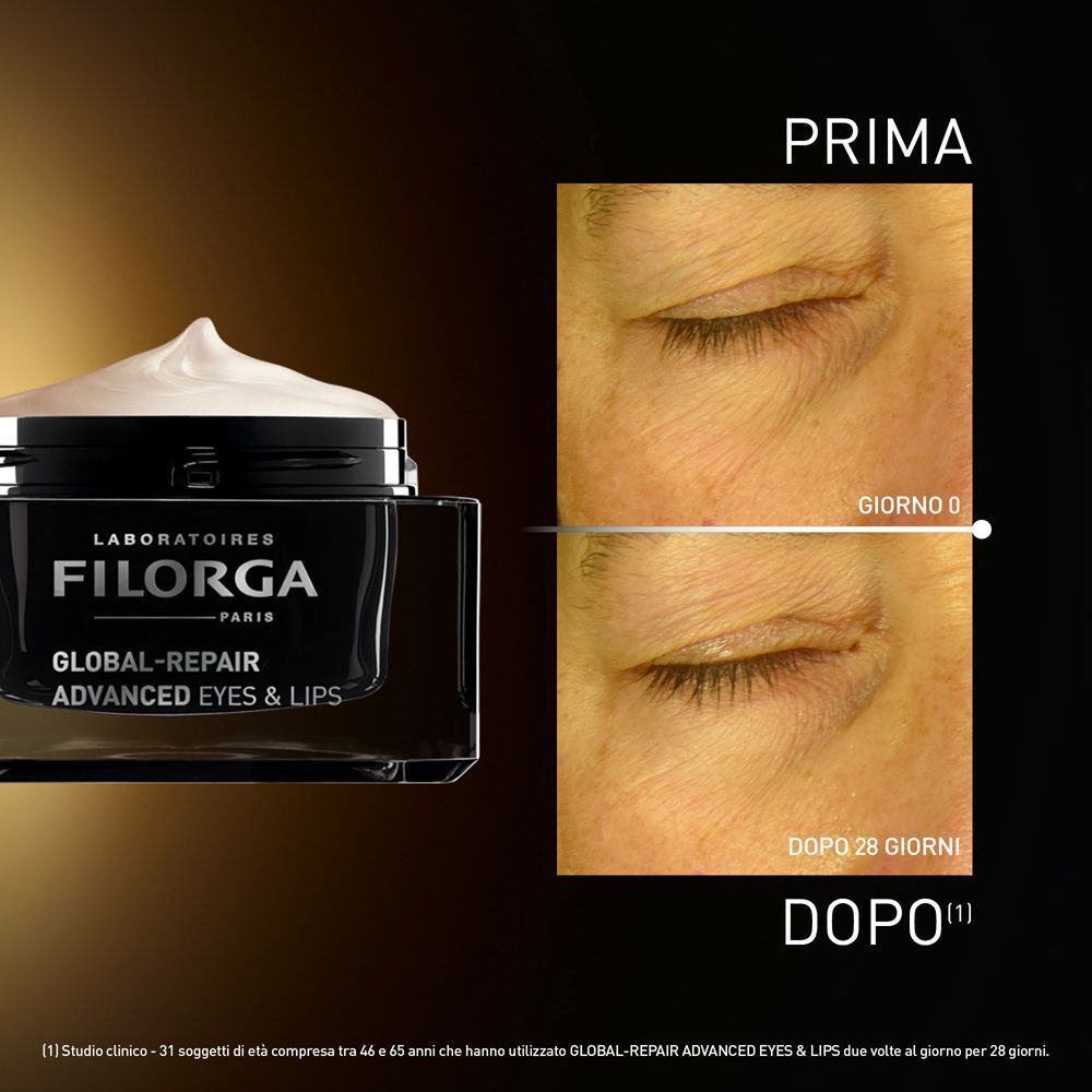 Confronto prima/dopo per Filorga Global-Repair Advanced Eyes & Lips.