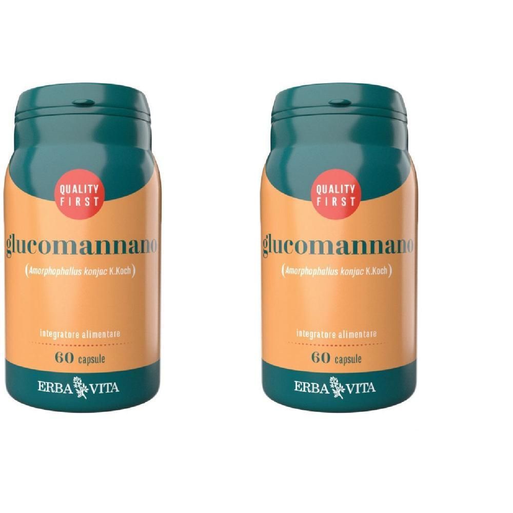 Due flaconi di Glucomannano capsule, 60 capsule per flacone, marca Erba Vita.