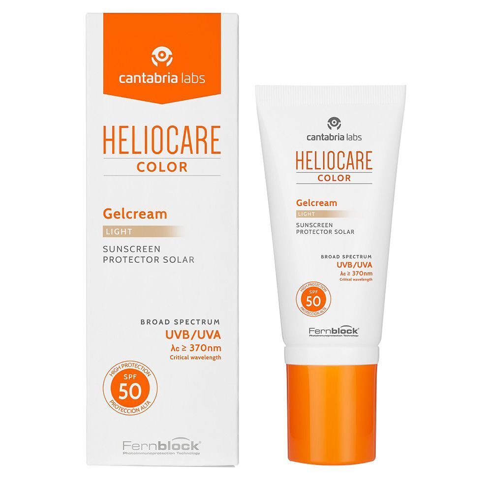 Heliocare Color Light Gelcream SPF 50 con scatola. Protezione solare ad ampio spettro UV/UVA.