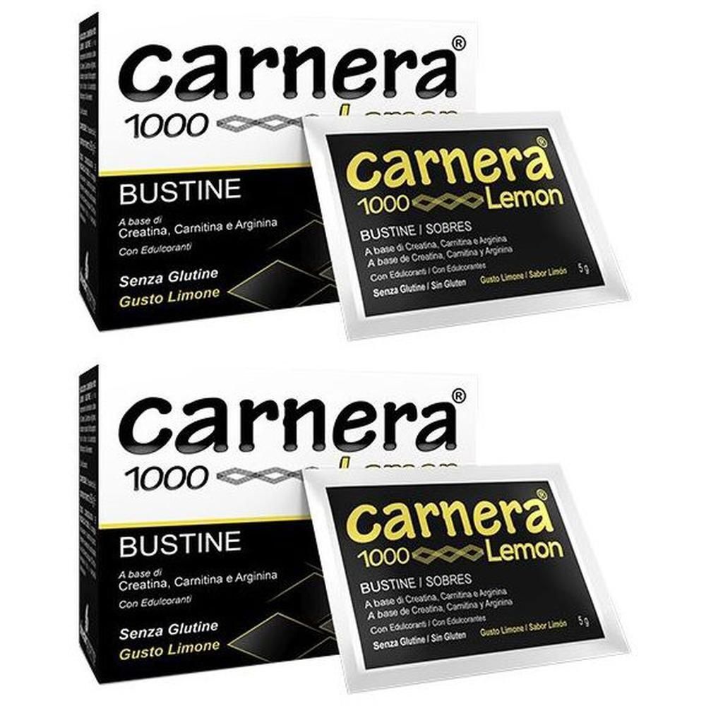 Due confezioni di Carnera 1000 Lemon da 18 bustine ciascuna. Contiene creatina, carnitina e arginina.