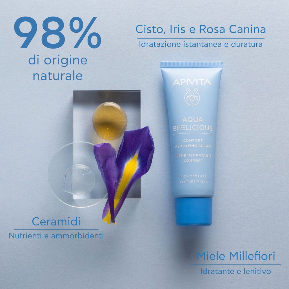 Crema idratante APIVITA Aqua Beelicious, Iris, Rosa, Ceramidi e Miele.